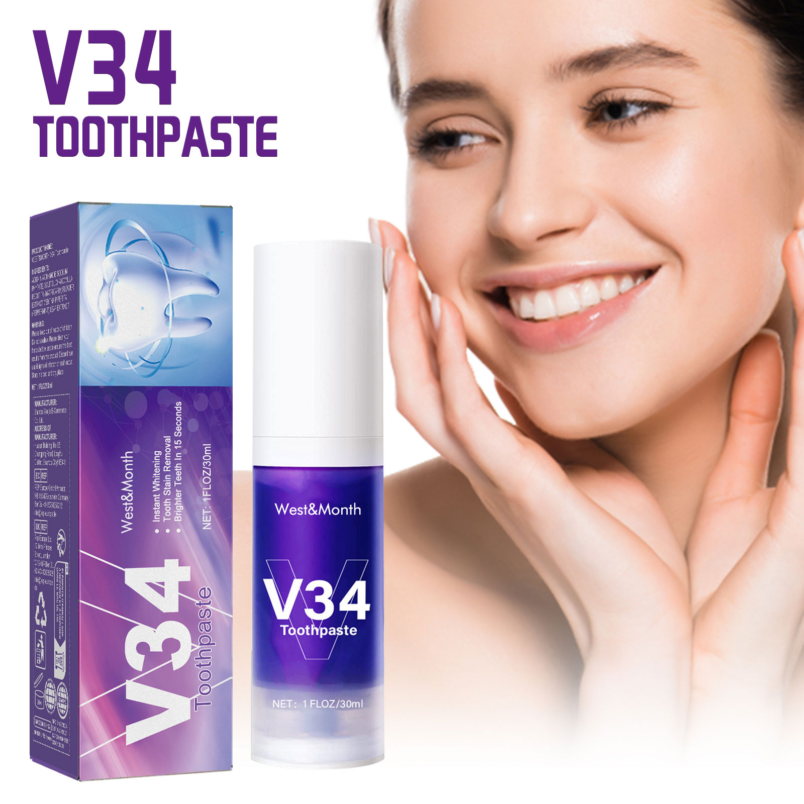 V34 Purple Toothpaste Cleaning - Teeth Whitening Crest recension och pris